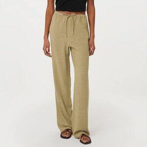 Frank And Oak Relaxed Linen Blend Pant Green Beige Size Small